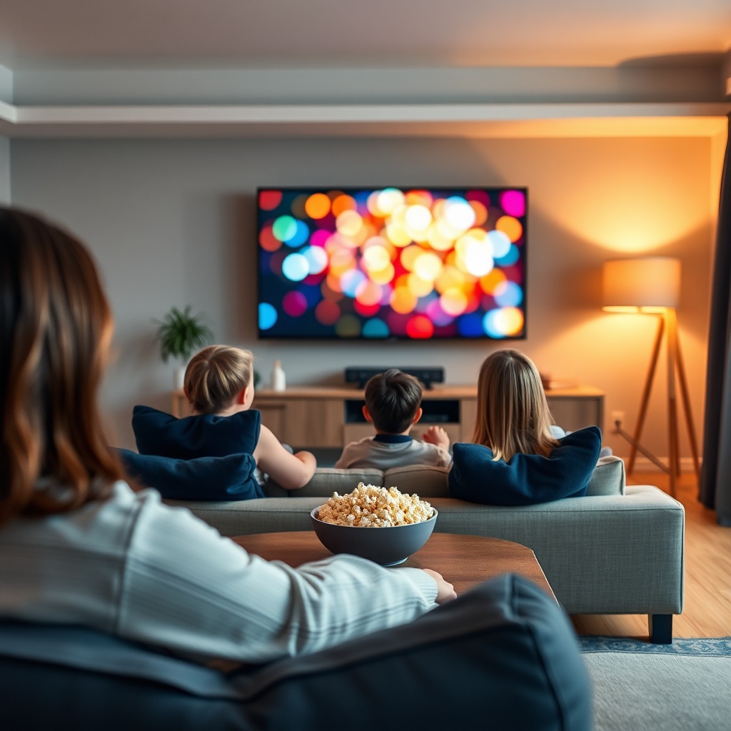 Familia viendo streaming en TV
